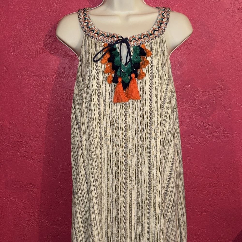 THML boho ethnic dress with colorful tassels and embroidery. Sz medium